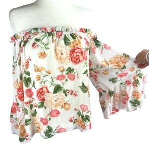 Flying Tomato 1X Top Floral Off Shoulder Bell Sleeve Coquette Cottagecore Fairy